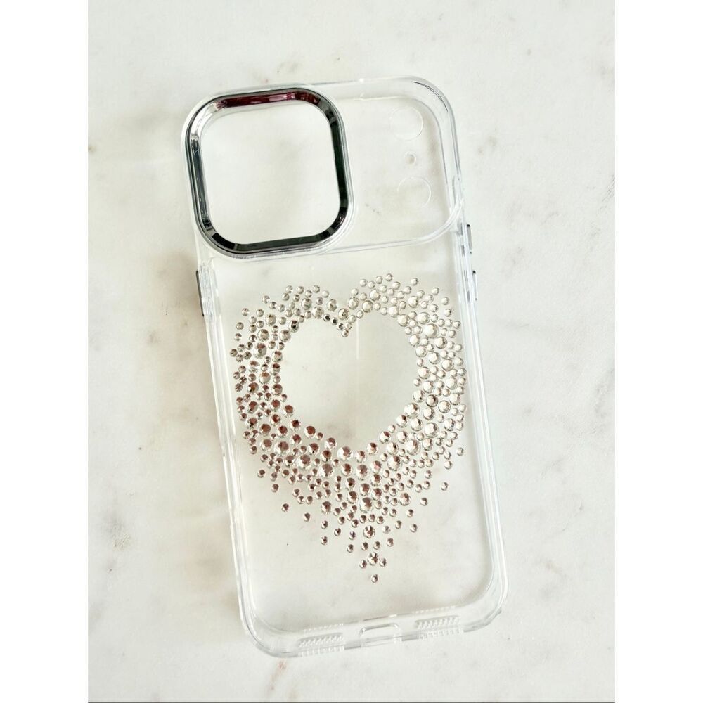 Sparkly Rhinestone Heart Clear Case — iPhone 17 Pro Max